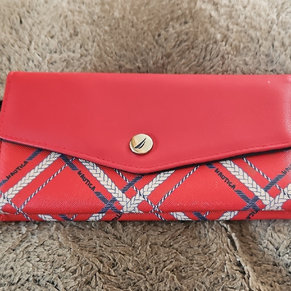 Nautica Red Rope-Print Snap Wallet